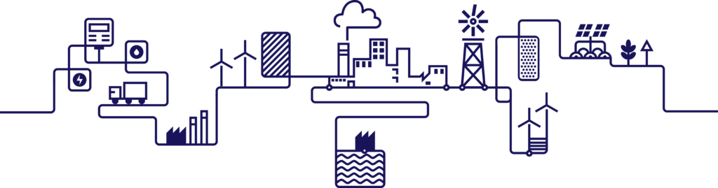 Image shows a graphic drawing of load shifting in action and how GridBeyond's technology can help support industries. 