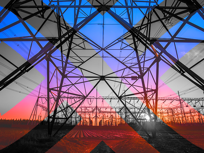 energy infrastructure - pylons at sunset