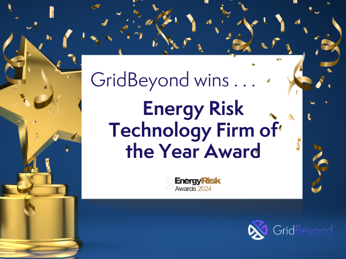 Image showing a trophy and confetti to highlight GridBeyond winning the Energy Risk Technology Firm of the Year award